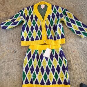 Mardi Gras Cardigan and Skirt Set